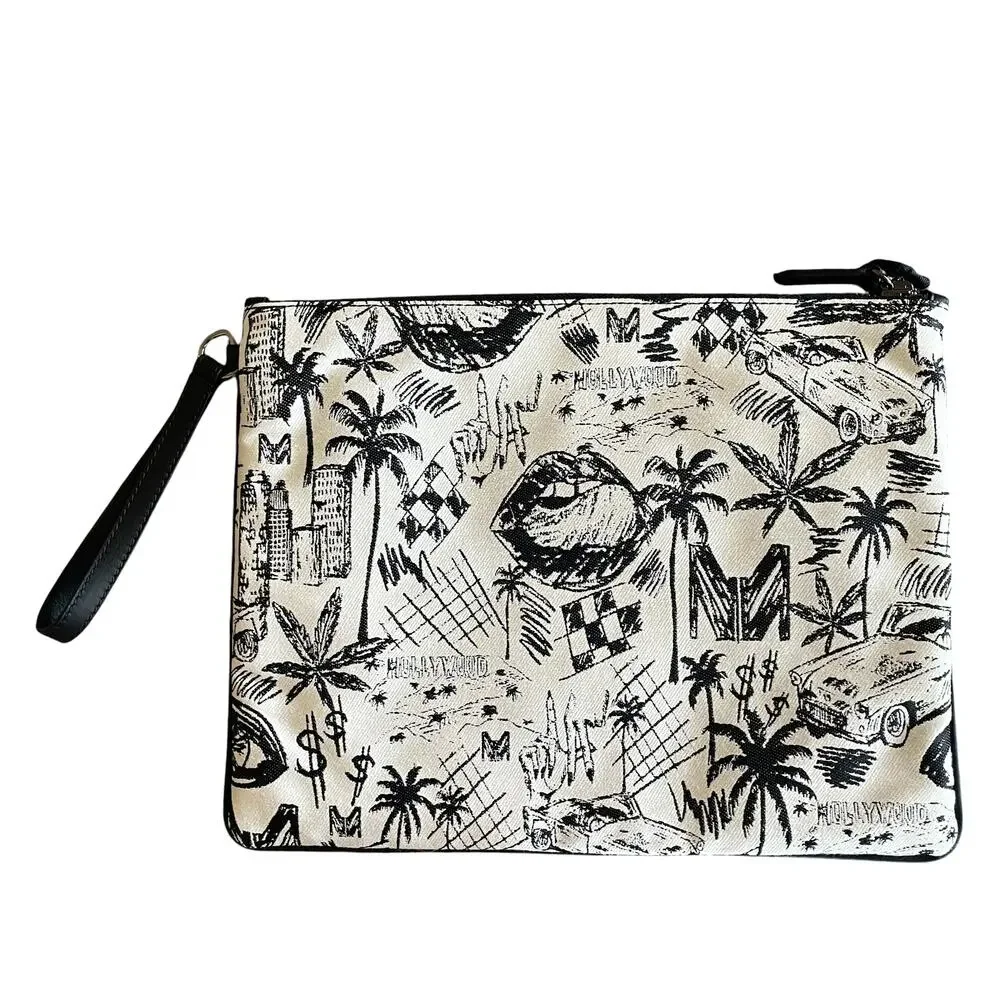 MARCELL VON BERLIN Los Angeles At Night Black Cream Wristlet Clutch Bag Italy